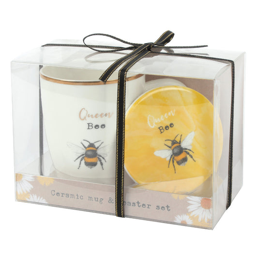 Queen Bee Ceramic Mug and Coaster Set.