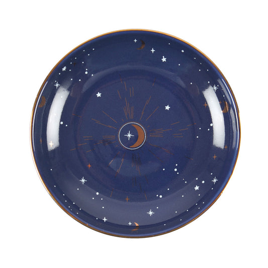 10.5cm Ceramic Blue Crescent Moon Trinket Dish.