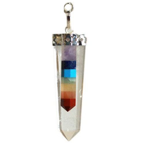 Crystal - 7 Chakra Bounded Thin Point Flat Pendant.