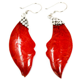 925 Silver Earrings - Red Coral Imitation.