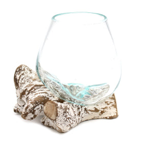 Molten Glass on Whitewash Wood.
