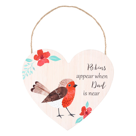 Dad Winter Robin Hanging Heart Sign.