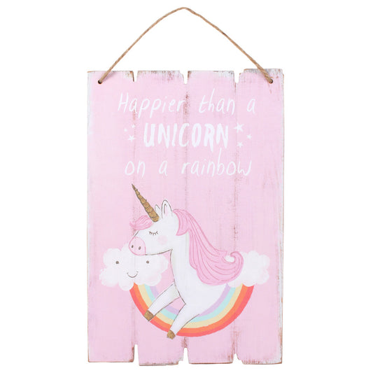 Happier Than a Unicorn Hanging Sign.